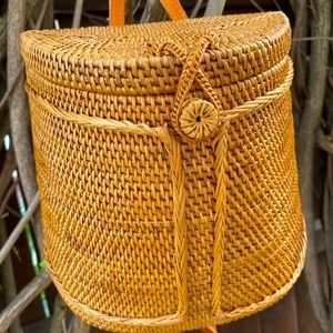 Balinese Rattan Handwoven Straw Backpack Purse